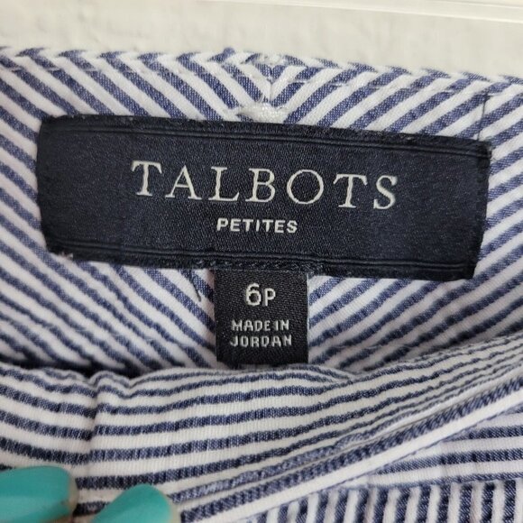 Talbots Petites Sz 6P Signature Seersucker Capri Pants Blue & White Striped - Picture 5 of 8